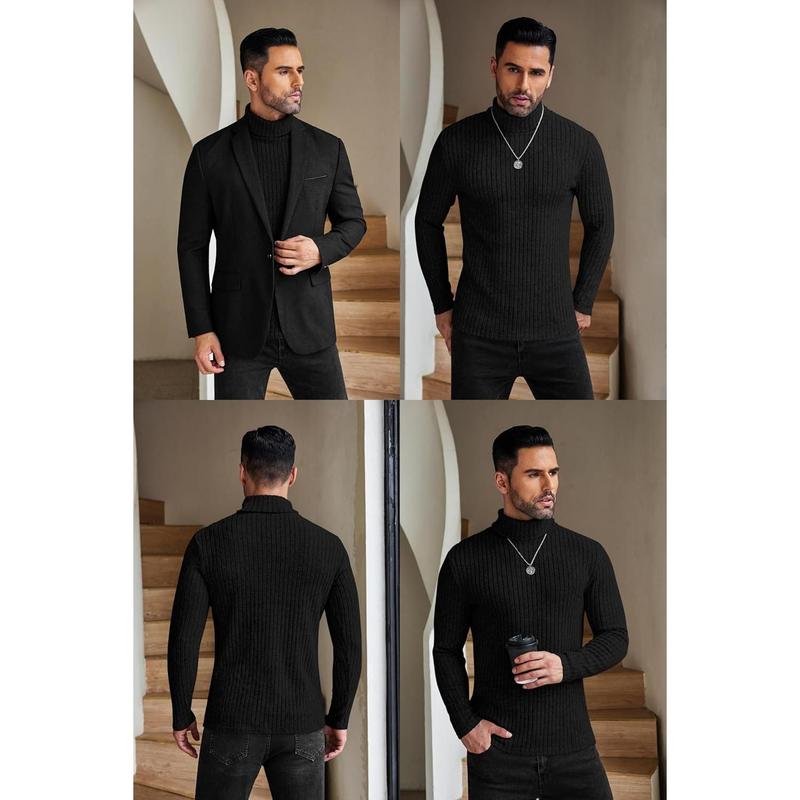 Men Turtleneck Shirts Lightweight Long Sleeve T Shirt Ribbed Thermal Tops Baselayer Pullover S-XXL