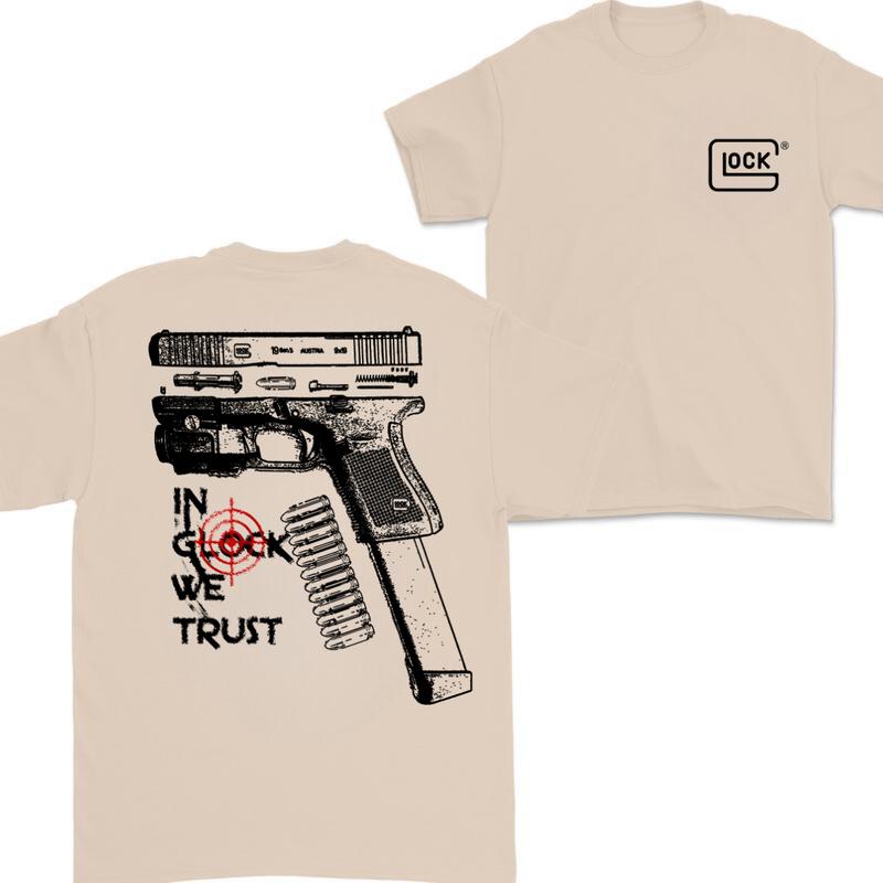 In Glock We Trust Standard size T-shirt, Double Sided Glock Tee, For Men And For Women Menswear Classic Cotton