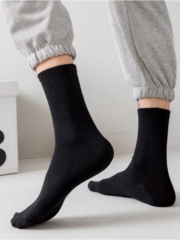 Men's Solid Color Crew Socks, Casual Comfy Breathable Socks for Daily Outdoor Wear, Socks for Men