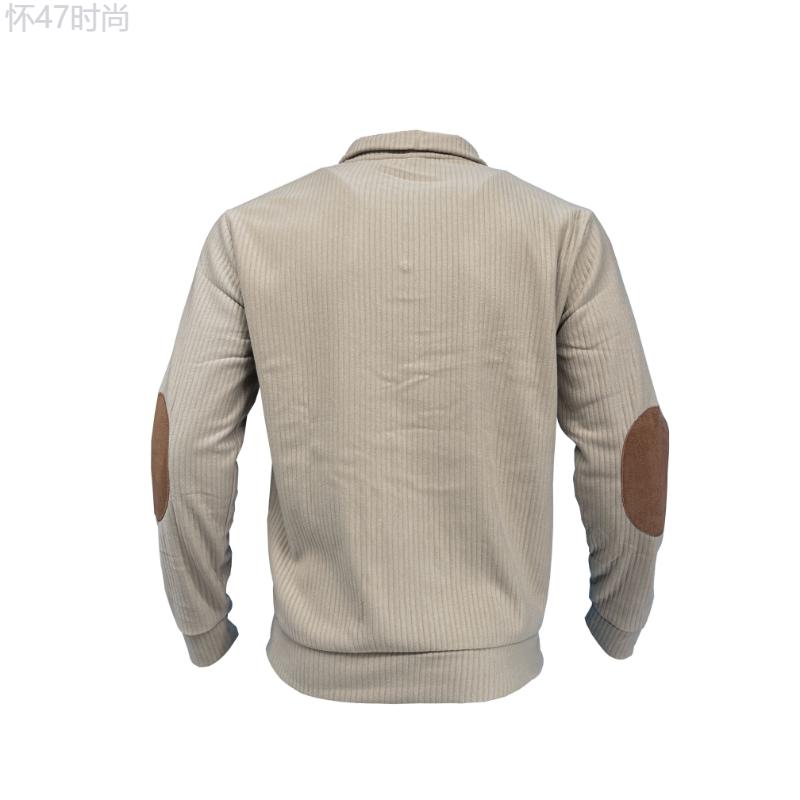 Casual Men's Ribbed Stand Collar Knit Sweater - 100% Polyester Long Sleeve Pullover with Button Detail Solid Color Comfort Fit Fall Winter Sweater Fabric Knitwear Menswear Stretch Tops Knife Longsleeves Beige Plain Stripe