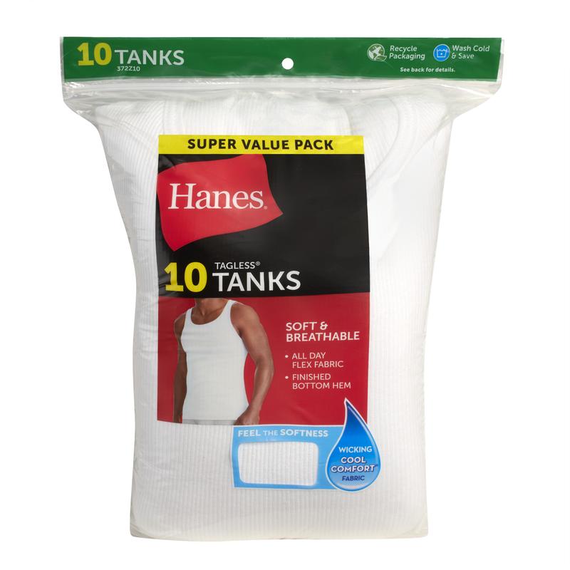 Hanes Men's Super Value Pack White Tank Undershirts, 10 Pack