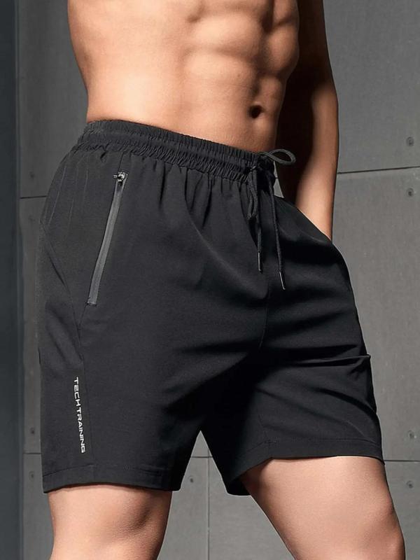 Men's Letter Print Drawstring Waist Shorts, Casual Regular Fit Pocket Zipper Shorts for Summer, Men's Bottoms for Daily Wear