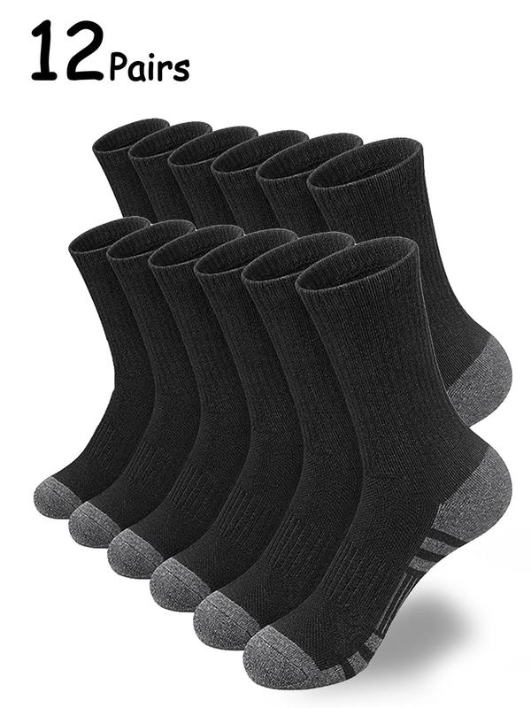 Men's 12 Pairs Colorblock Crew Socks, Casual Moisture Wicking Socks, Socks for Men, Back To School Clothes, Soft Comfy Breathable Mid-calf Socks for All Seasons Daily Wear