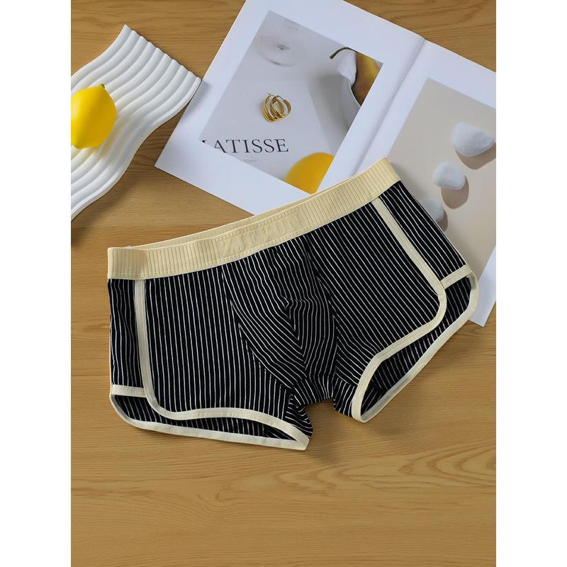 Men's Underwear Cotton Breathable Stripes Boxers Trendy Fashion Mid Waist Boxers Antibacterial Shorts