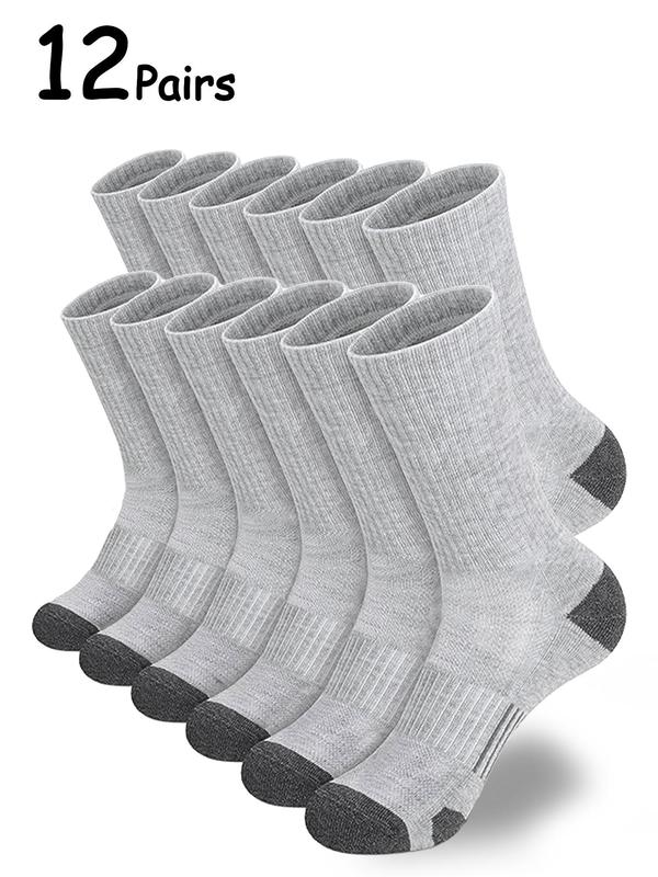 Men's 12 Pairs Colorblock Crew Socks, Casual Moisture Wicking Socks, Socks for Men, Back To School Clothes, Soft Comfy Breathable Mid-calf Socks for All Seasons Daily Wear