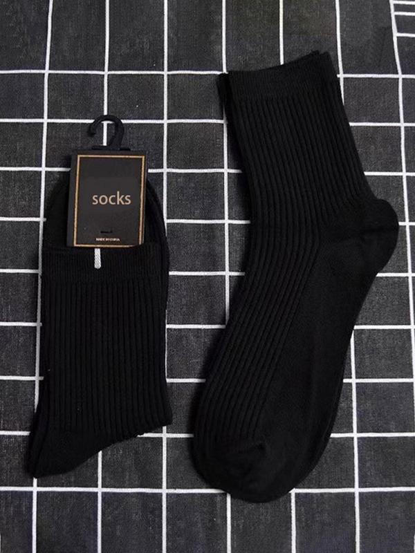 Men's Summer Solid Crew Socks, Casual Comfortable Breathable Mid-calf Socks for Daily Wear, Summer Wear 2024, Multipack Knit Socks for Spring & Fall