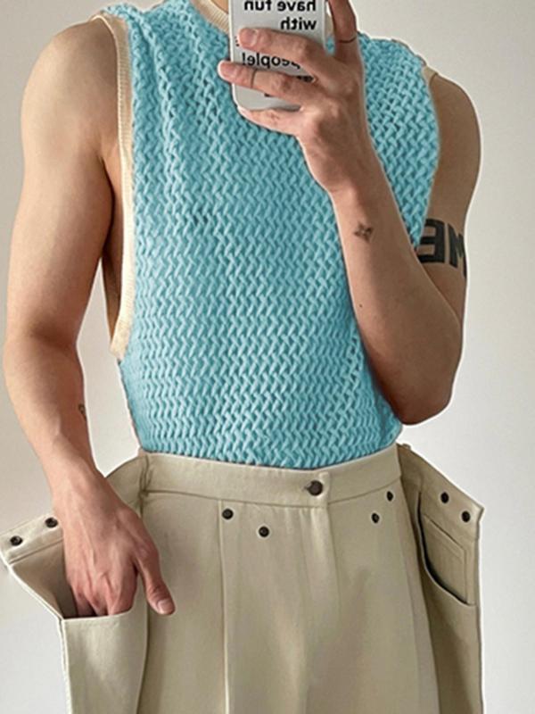 Men's Loose Solid Hollow Out Round Neck Tank Top, Casual Sleeveless Top for Summer, Fashion Men's Streetwear Clothes for Daily Wear