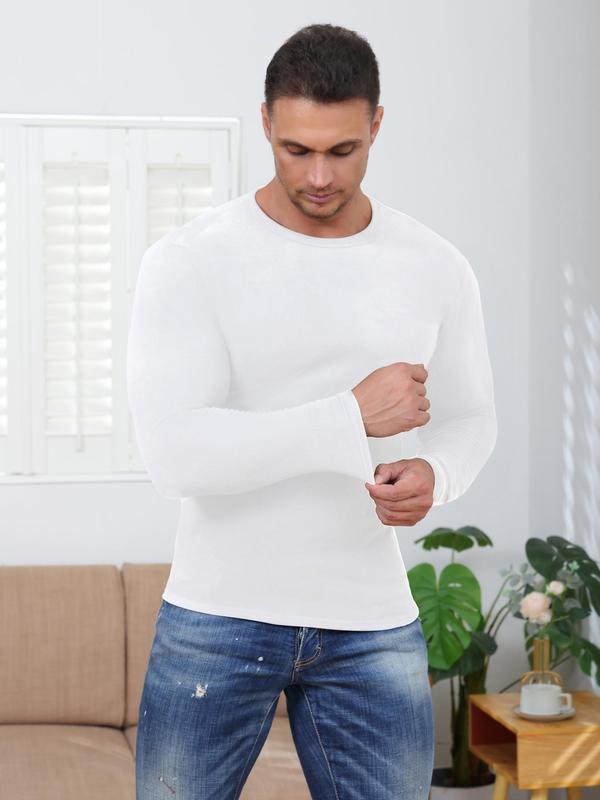 Men's Long Sleeve Round Neck Sports Thermal Underwear Top, Casual Comfy Breathable Warm Top for Fall & Winter, Men's Sportswear for Indoor Outdoor Wear