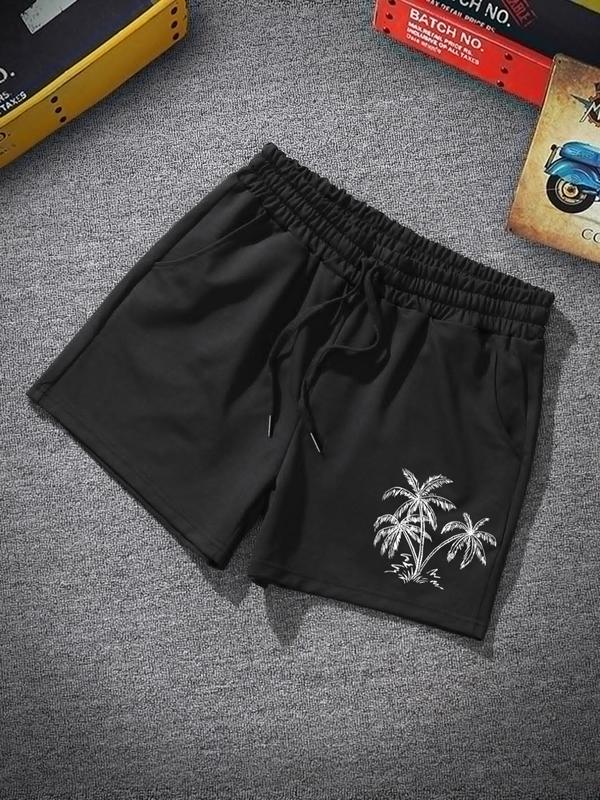 Men's Regular Fit Coconut Tree Print Drawstring Waist Pocket Shorts, Summer Clothes, Casual Streetwear Soft Comfy Shorts for Vacation Holiday Beach, Summer Outfits 2024, Men's Summer Streetwear