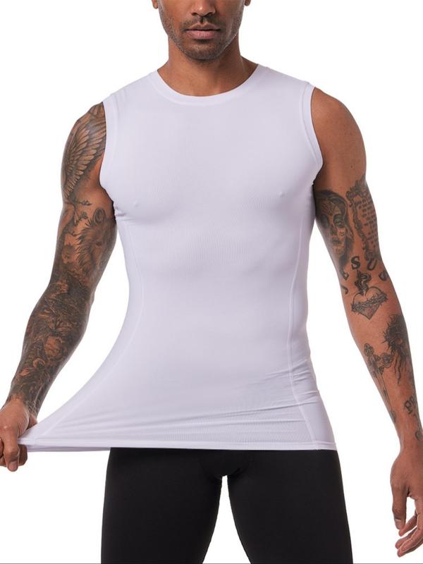 Men's Solid Color Shapewear Tank Top, Casual Breathable Sleeveless Shapewear Top for Workout Gym Exercise, Fashion Men's Underwear & Sleepwear for All Seasons