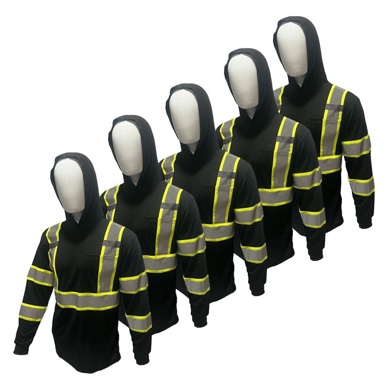 5 PACK SHIRT ST908 High Visibility Hoodie Long Sleeve Safety Shirt with hoodie Polyester Birdeye Mesh in various color