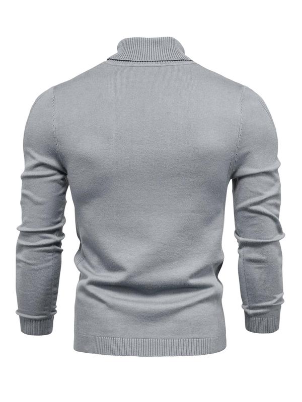 Men's Solid High Neck Sweater, Regular Fit Casual Long Sleeve Jumper for Fall & Winter, Men's Knitwear for Daily Wear