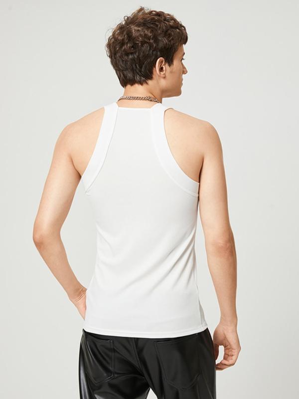 Men's Solid Square Neck Tank Top, Slim Casual Sleeveless Top for Summer, Men's Clothing for Daily Wear