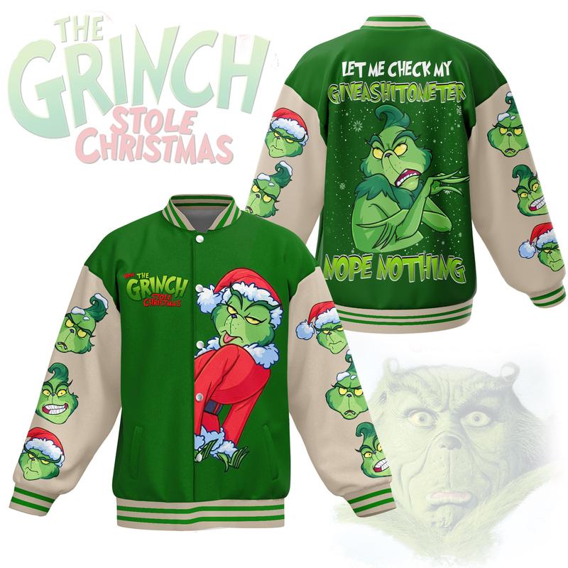 The Grinch Baseball Jacket for Fans - Fun and Festive Jacket Inspired by Dr. Seuss's Classic Character, Perfect for Holiday Celebrations and Casual Wear