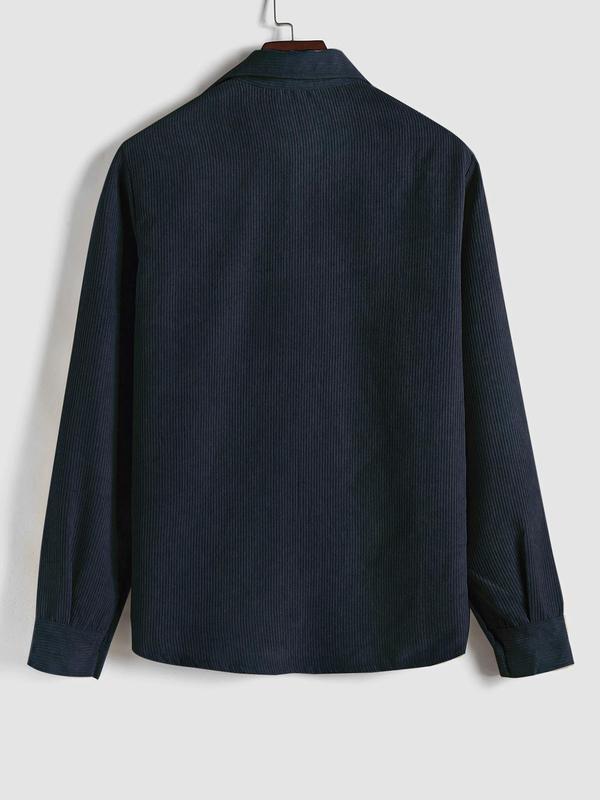 Men's Plain Pocket Button Half Placket Corduroy Shirt for Spring, Shirts for Men, Regular Fit Streetwear Long Sleeve Collared Top for Fall Winter, Fall Clothes, Men Clothes, Fall Outfits, Fallfreshness Longsleeves