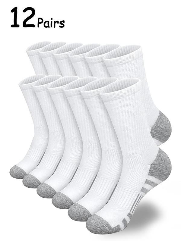 Men's 12 Pairs Colorblock Crew Socks, Casual Moisture Wicking Socks, Socks for Men, Back To School Clothes, Soft Comfy Breathable Mid-calf Socks for All Seasons Daily Wear