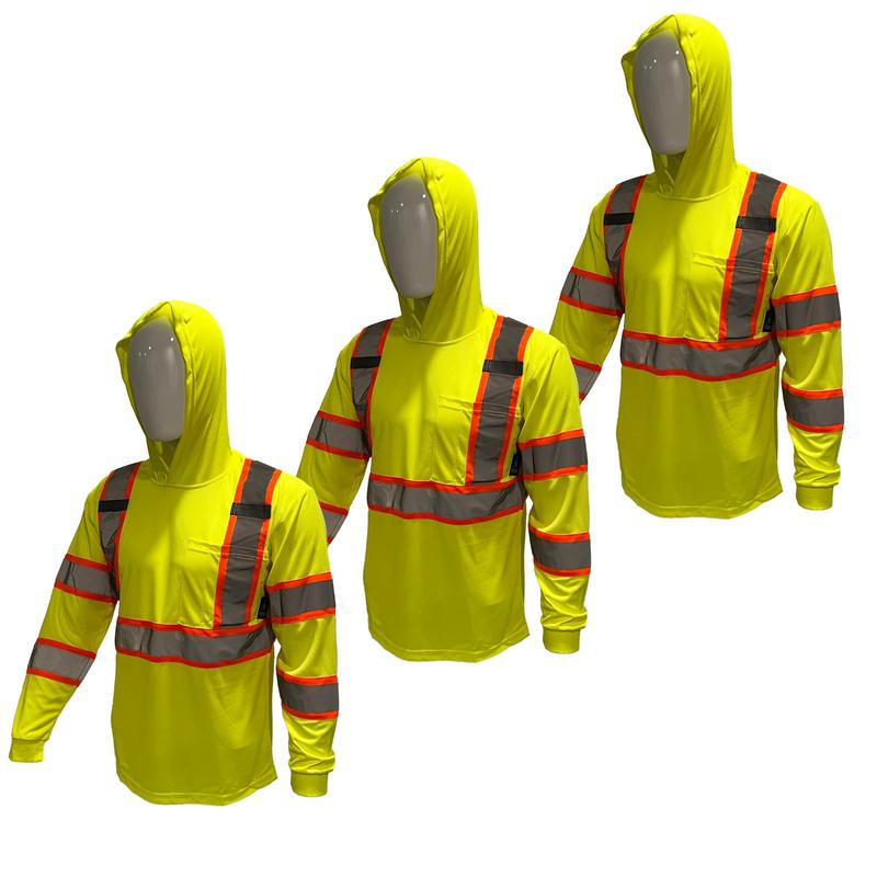 3 PACK SHIRT ST908 High Visibility Hoodie Long Sleeve Safety Shirt with hoodie Polyester Birdeye Mesh in various colors