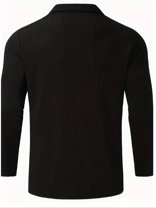 Men's Solid Half Zip Up Ribbed  Polo Shirt, Regular Fit Casual Long Sleeve Top for All Seasons, Fashion Men's Clothes for Daily Wear