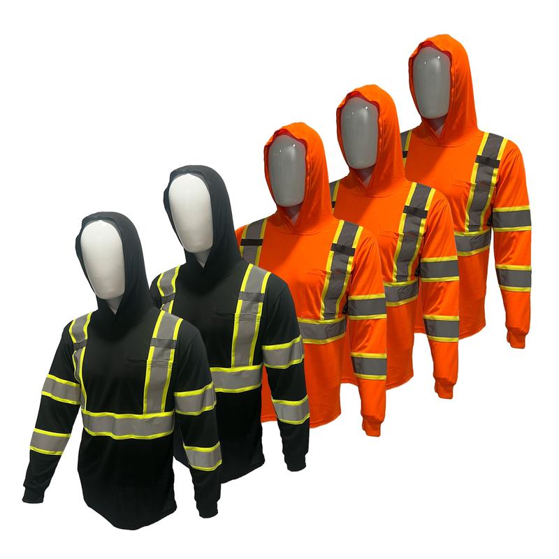 5 PACK SHIRT ST908 High Visibility Hoodie Long Sleeve Safety Shirt with hoodie Polyester Birdeye Mesh in various color