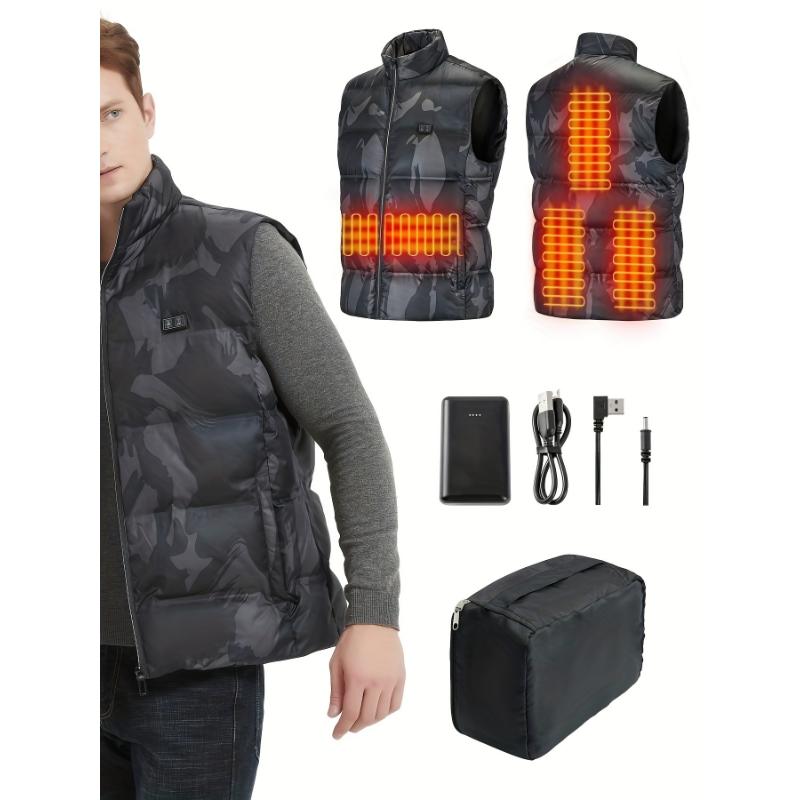 OLDEGG Men's USB Rechargeable Solid Heated Vest, Smart Electric Heating Jacket With Adjustable Temperature Control, Winter Outdoor Warmth Gear Menswear Collar