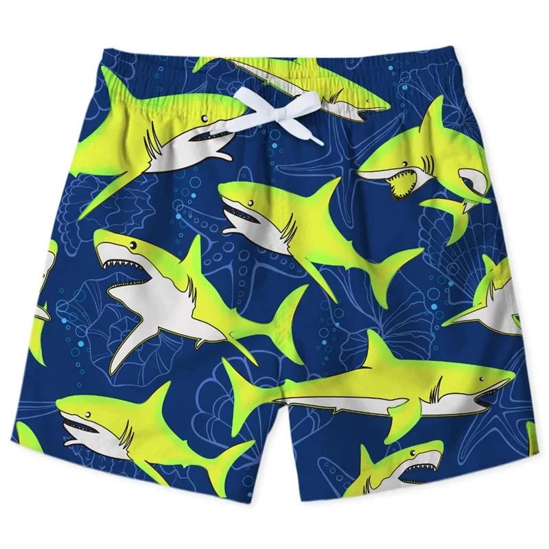 Casual fashioncasual fashioncute shark dinosaur beach shorts for men kids 3D print cartoon animal swim trunks surfing board shorts male street short pants