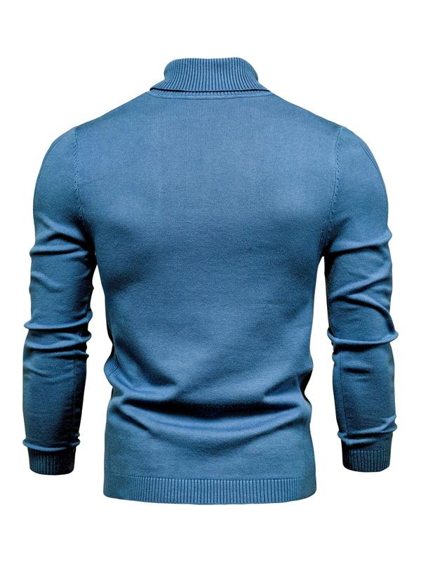 Men's Solid High Neck Sweater, Regular Fit Casual Long Sleeve Jumper for Fall & Winter, Men's Knitwear for Daily Wear