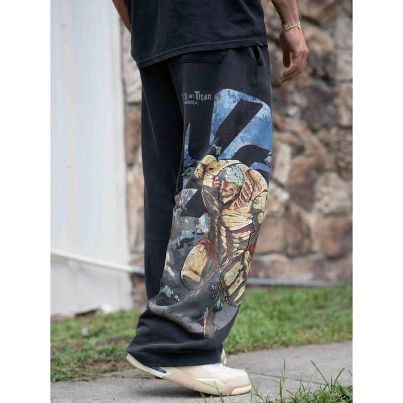 Youngla Joint Anime Attack on Titan Jogger Cotton Terry Printed Wide Leg Trousers