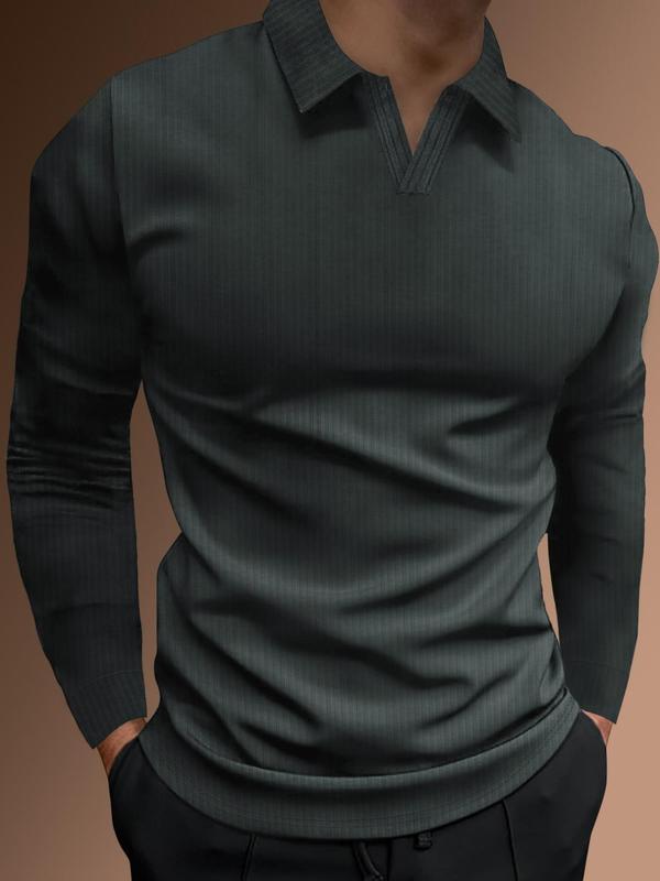 Men's Solid Long Sleeve Polo Shirt, Regular Fit Casual Comfortable Top for Spring & Fall, Men's Clothing for Daily Wear