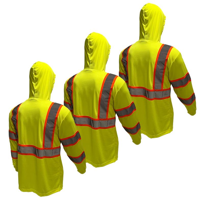 3 PACK SHIRT ST908 High Visibility Hoodie Long Sleeve Safety Shirt with hoodie Polyester Birdeye Mesh in various colors