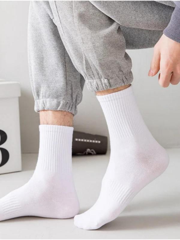 Men's Solid Color Crew Socks, Casual Comfy Breathable Socks for Daily Outdoor Wear, Socks for Men