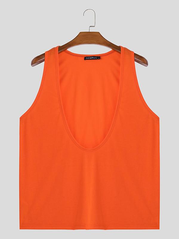 Men's Solid Deep V Neck Tank Top, Casual Loose Sleeveless Top for Summer, Fashion Men's Streetwear Clothing for Daily Wear