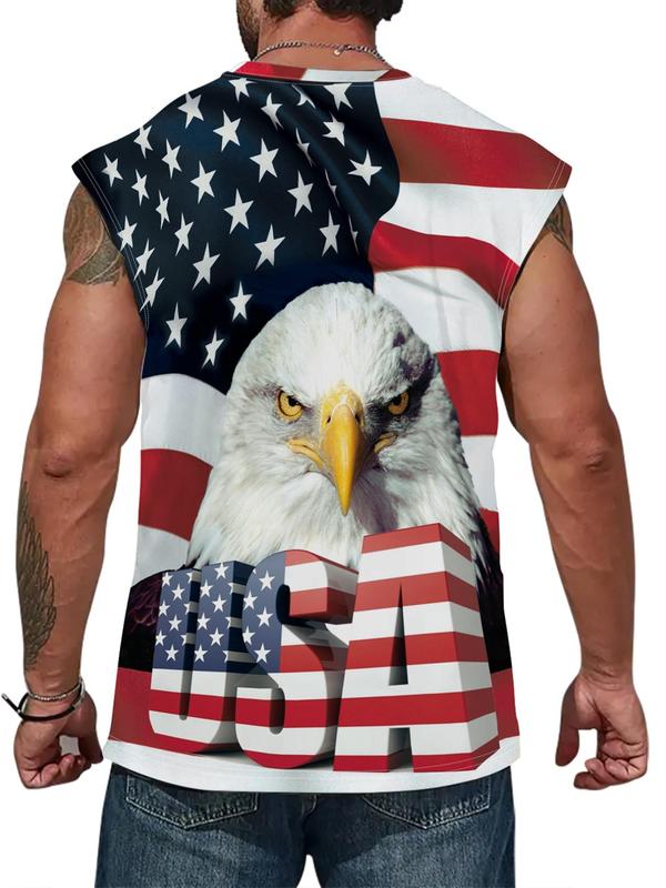 Men's American Flag 4th Of July Eagle Print 4th of July Tank Top, Regular Fit Casual Comfy Sleeveless Crew Neck Top for Summer, Fashion Men's Top for Daily Wear