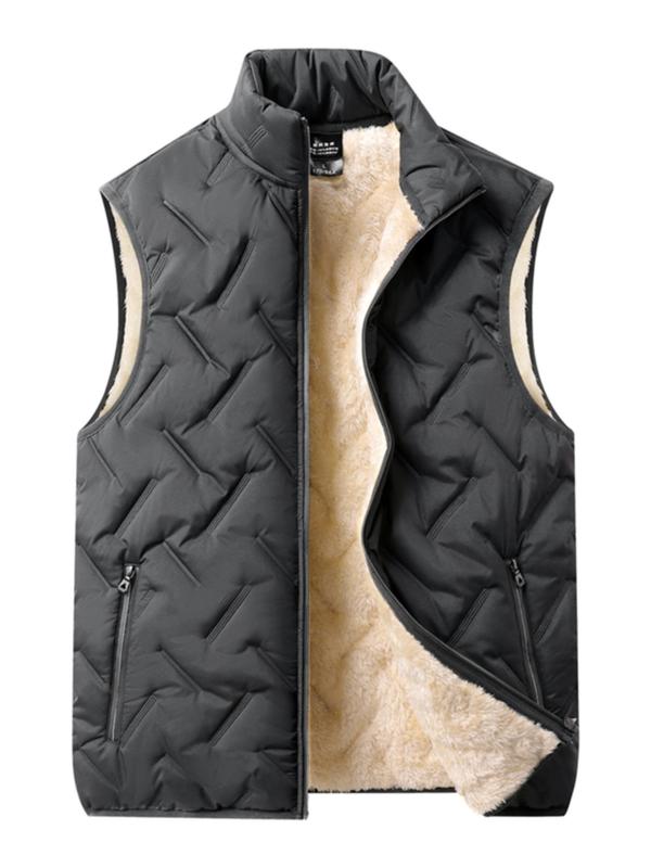 Men's Solid High Neck Puffer Vest Jacket, Casual Regular Fit Sleeveless Zip Up Thermal Lined Outerwear for Fall & Winter, Men's Clothes for Daily Wear