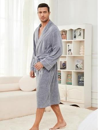 Men Lightweight Fleece Robe,Soft Long Shawl Collar Bathrobe For Men. Menswear Nightwear Gowns Loungewear Long Sleeve Beige Plain Tropical christmas 2024 ornament