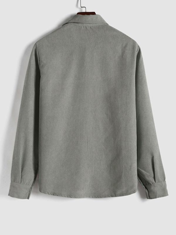 Men's Plain Pocket Button Half Placket Corduroy Shirt for Spring, Shirts for Men, Regular Fit Streetwear Long Sleeve Collared Top for Fall Winter, Fall Clothes, Men Clothes, Fall Outfits, Fallfreshness Longsleeves