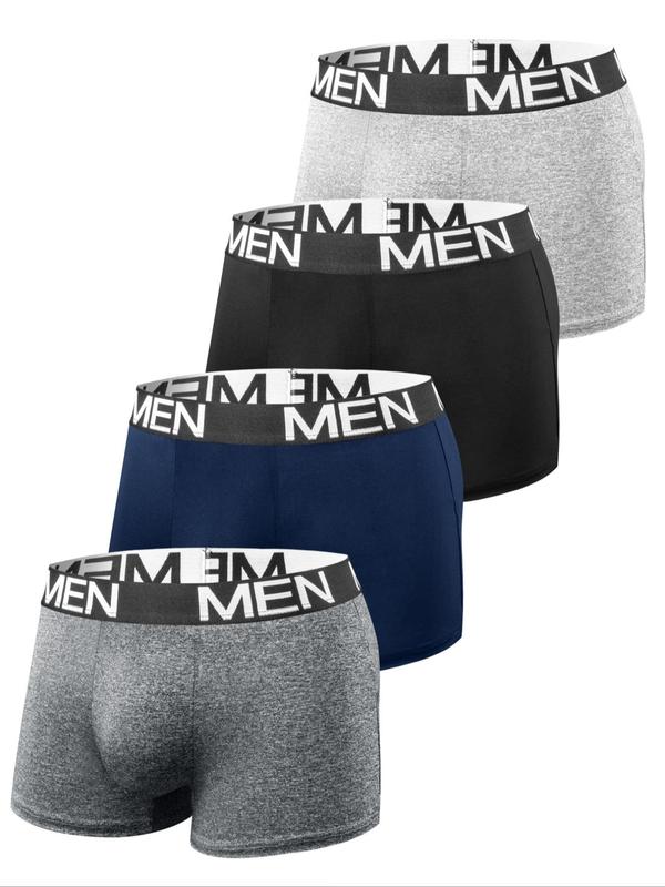 Men's Letter Print Boxer Brief, Casual Comfy Breathable Underwear for Daily Wear, Underwear for All Seasons