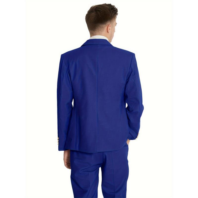 3 Pieces Set, One Button Suit Jacket & Double Breasted Vest, Men's Formal Pants Suit Set for Business Dinner Wedding Party Menswear Polyester