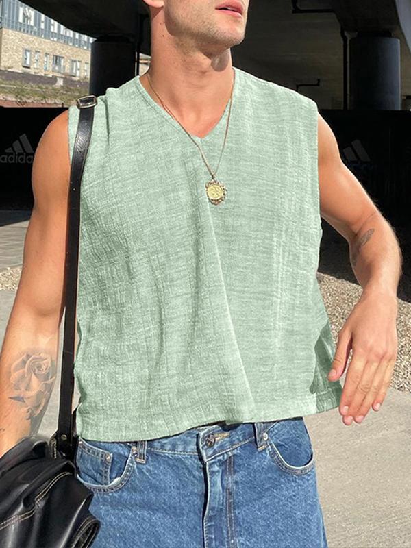 Men's Loose Solid V Neck Tank Top, Casual Sleeveless Top for Summer, Men's T Shirts, Fashion Men's Clothes for Daily Wear