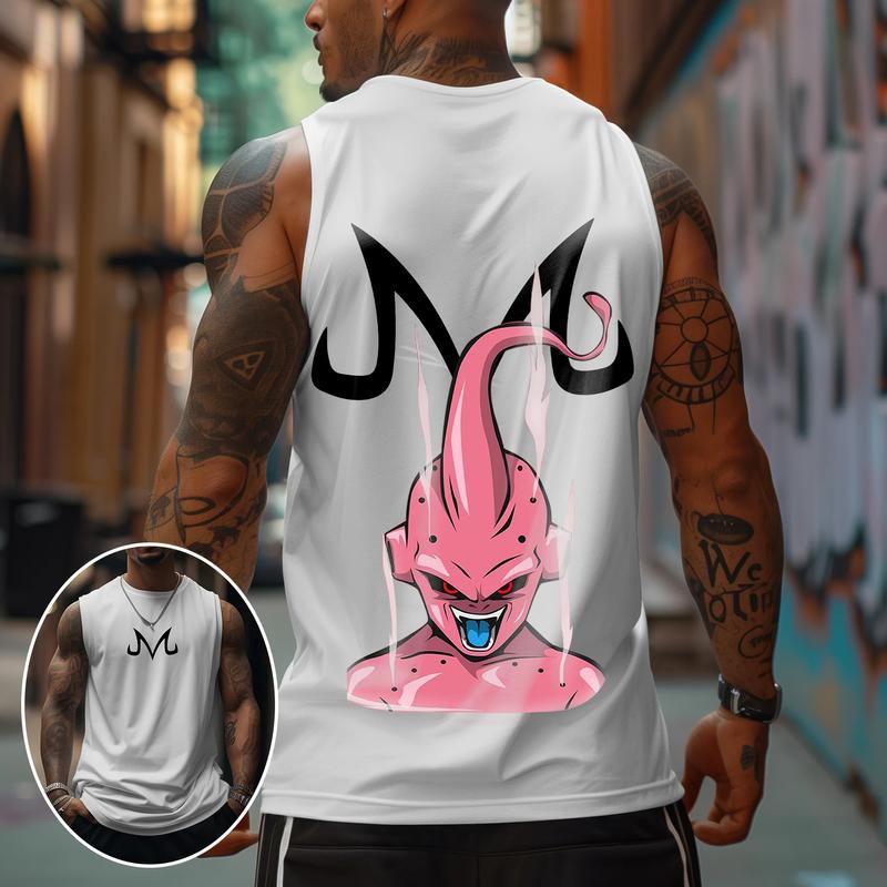 Casual Animation Design Print Tank Top,  Dragon Ball Anime Majin Buu Printed Tank Top, Manga Tank Top For Men, Best Anime Shirts, Gift For Anime Lovers, Anime Printed T-shirt, DB Gift For Fans, Gift For Him, Gift For Her