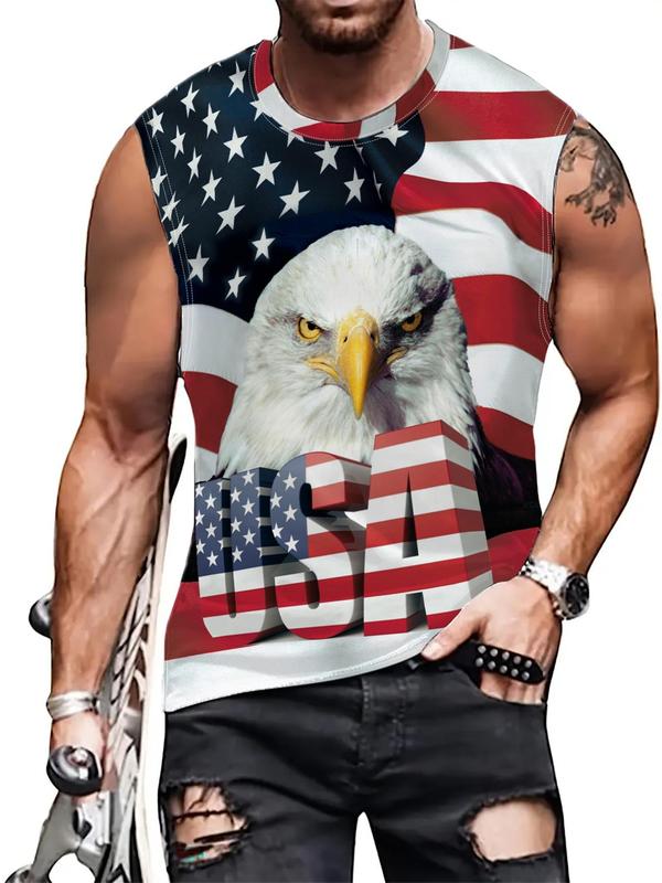 Men's American Flag 4th Of July Eagle Print 4th of July Tank Top, Regular Fit Casual Comfy Sleeveless Crew Neck Top for Summer, Fashion Men's Top for Daily Wear