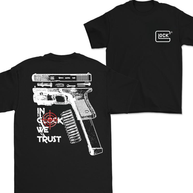 In Glock We Trust Standard size T-shirt, Double Sided Glock Tee, For Men And For Women Menswear Classic Cotton