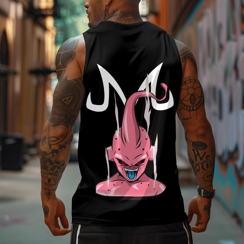 Casual Animation Design Print Tank Top,  Dragon Ball Anime Majin Buu Printed Tank Top, Manga Tank Top For Men, Best Anime Shirts, Gift For Anime Lovers, Anime Printed T-shirt, DB Gift For Fans, Gift For Him, Gift For Her