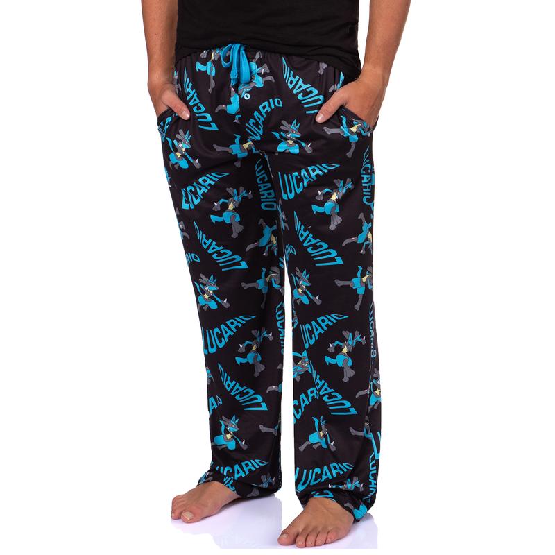 Pokemon Men's Lucario #0448 Fighting Poses All Over Print Adult Pajama Pants Sleep Lounge Bottoms