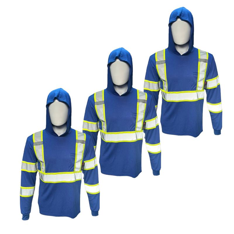 3 PACK SHIRT ST908 High Visibility Hoodie Long Sleeve Safety Shirt with hoodie Polyester Birdeye Mesh in various colors