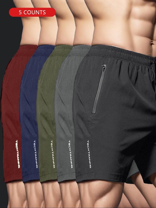 Men's Letter Print Drawstring Waist Shorts, Casual Regular Fit Pocket Zipper Shorts for Summer, Men's Bottoms for Daily Wear