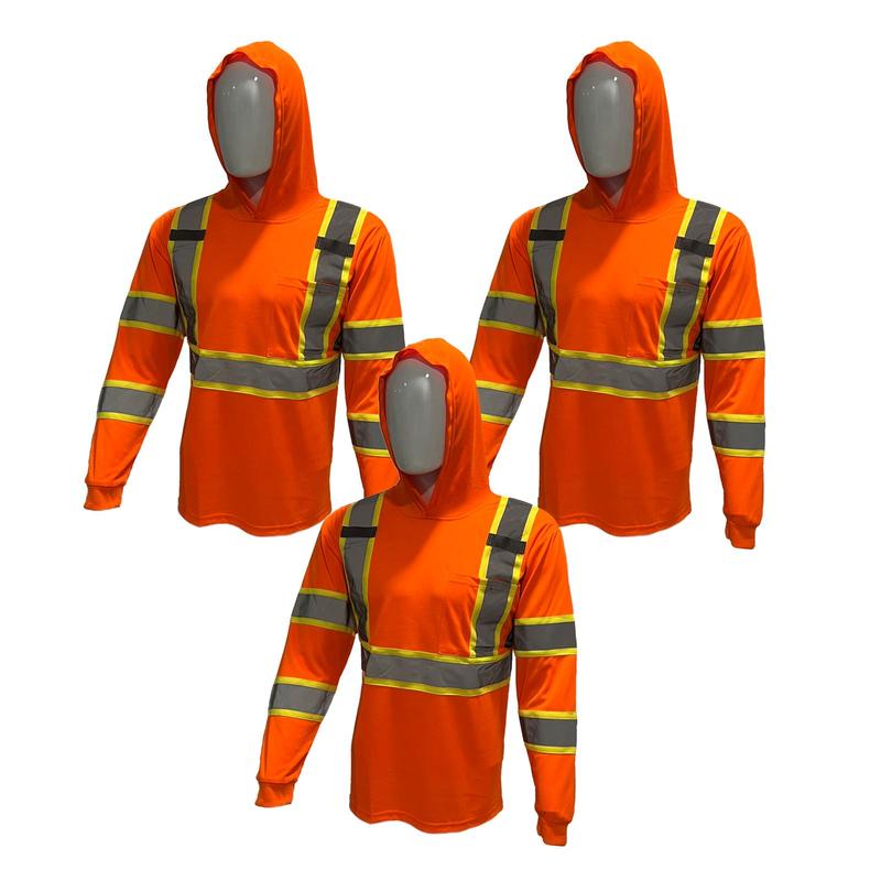 3 PACK SHIRT ST908 High Visibility Hoodie Long Sleeve Safety Shirt with hoodie Polyester Birdeye Mesh in various colors