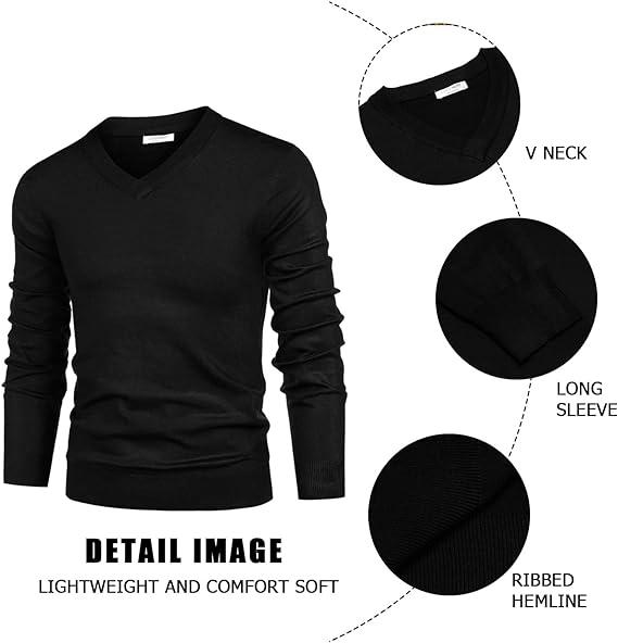 COOFANDY Mens V Neck Dress Sweater Long Sleeve Slim Fit Fashion Pullover Sweater Classic Fabric Menswear