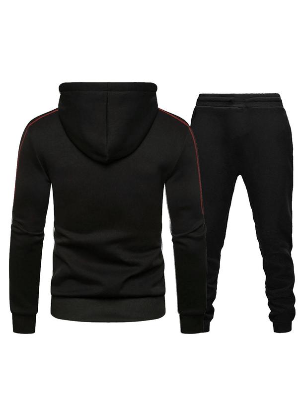 Two-Piece Set Men's Slim Zip Up Hooded Jacket & Drawstring Waist Sweatpants Set, Casual Cozy Long Sleeve Hoodie & Jogger Pants for Spring & Fall, for Outdoor Running