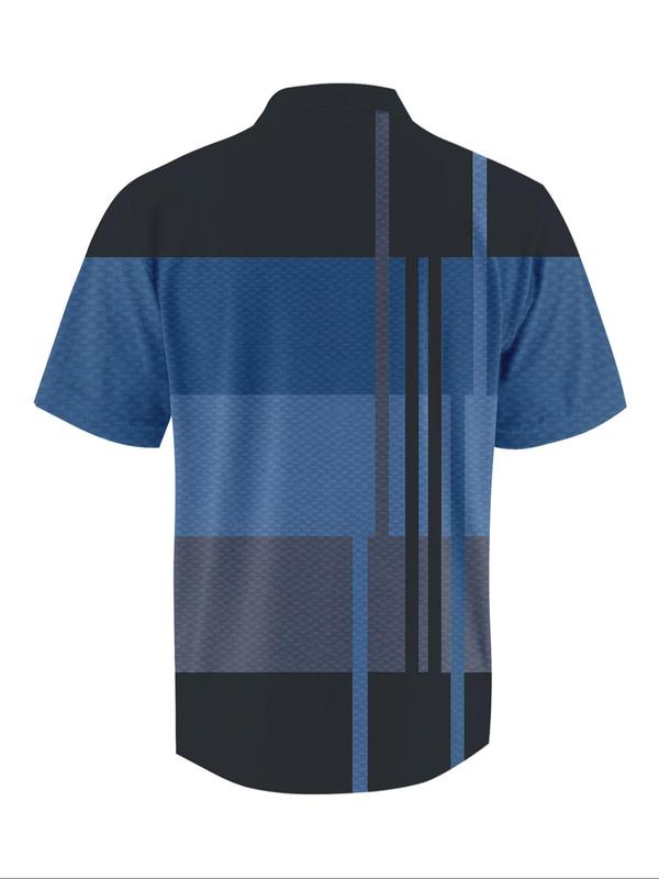 Men's Colorblock Textured Button Front Polo Shirt, Regular Fit Casual Short Sleeve Polo Collar Top, Men's Clothes for Daily Wear, Summer Outfits 2024