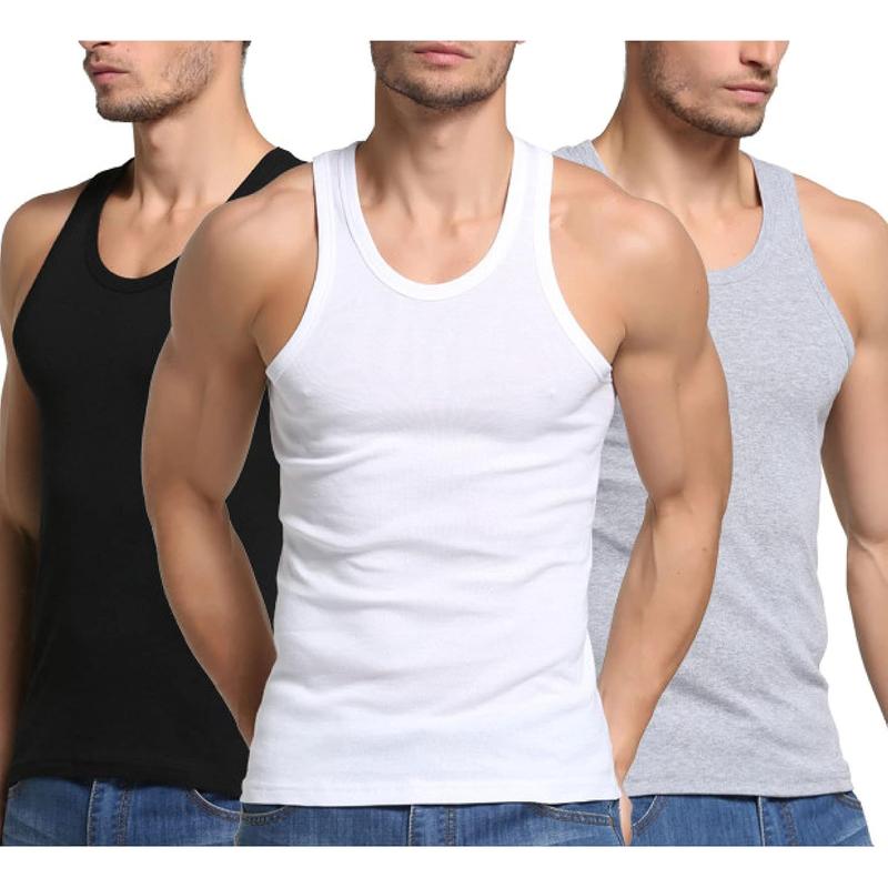 FORBEMK Men'S Undershirts Crew Neck Cotton Comfortsoft Sleeveless Ribbed Tank Top Undershirts 3 Pack FORBEMK